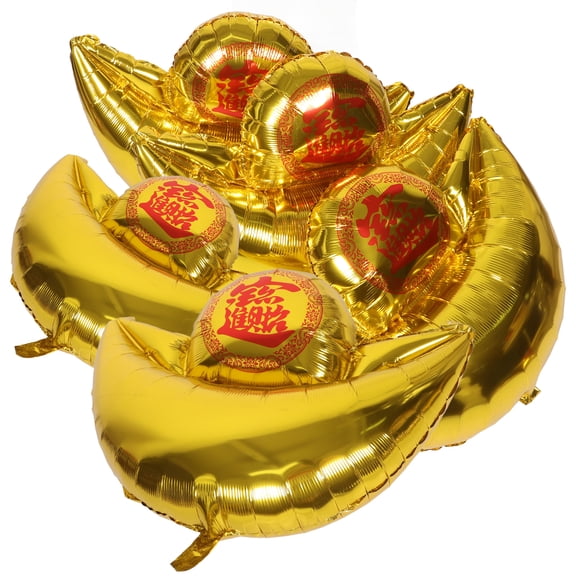 5pcs Ingot Shape Balloons Aluminum Film Balloons Party Layout Balloons New Year Photo Prop Party Balloons Decorations New Year Party Favors