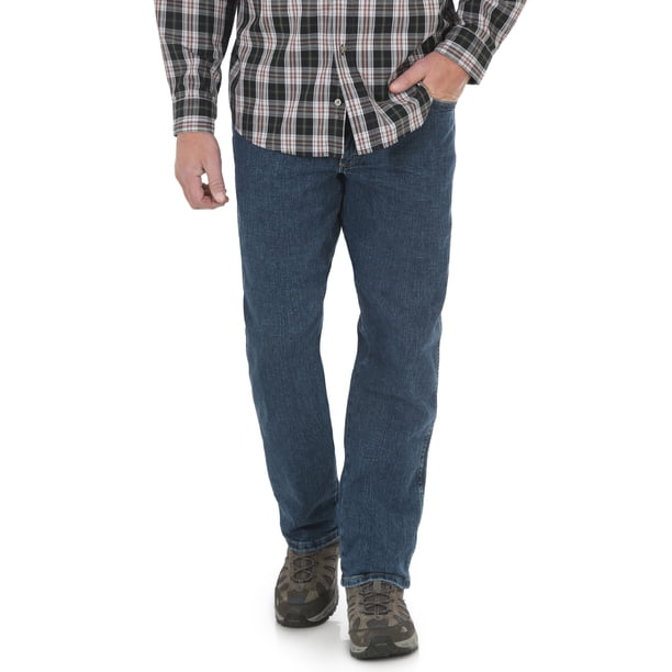 Wrangler Men's The Rugged Jeans - Relaxed Fit, Straight Leg, Medium Stone Wash, 33x30