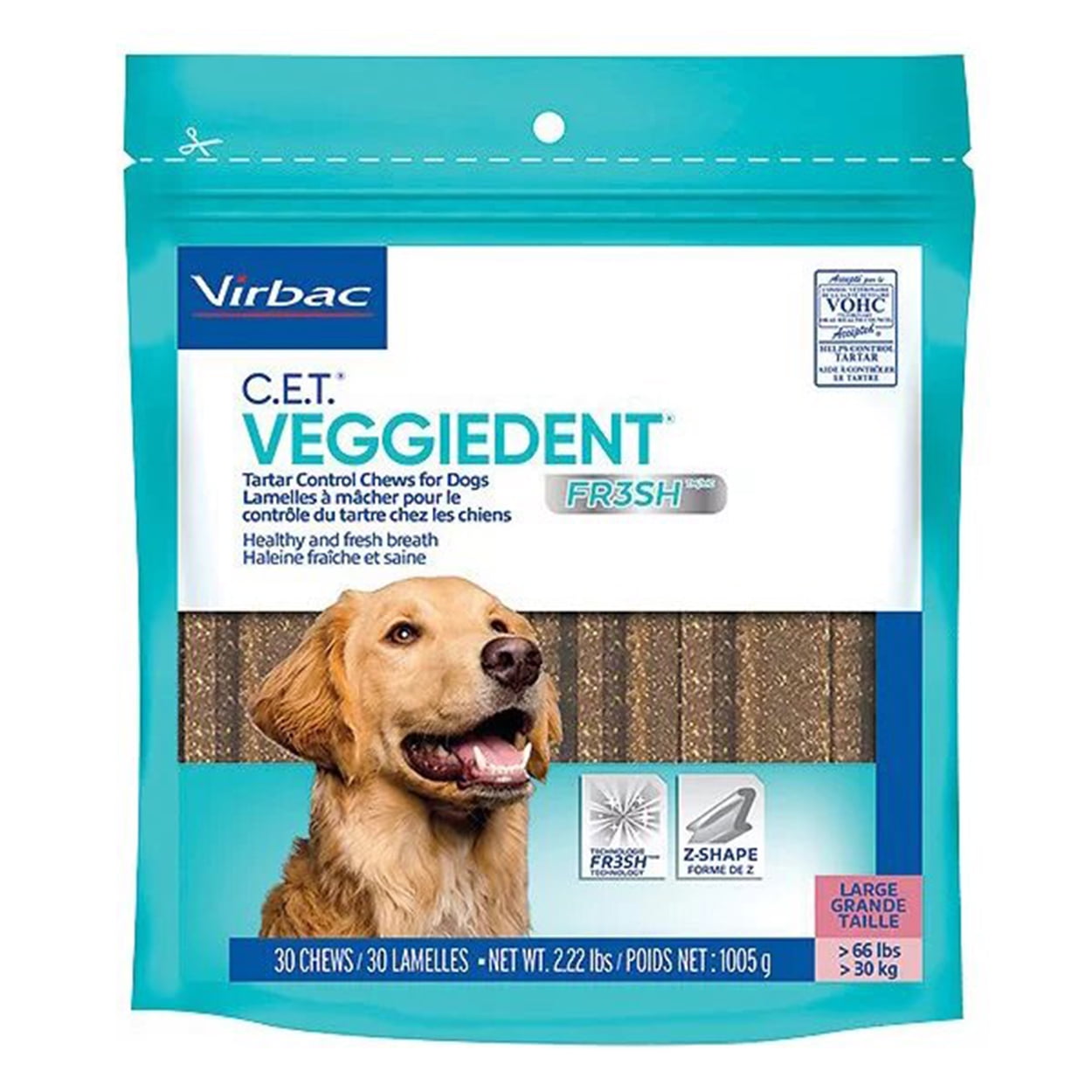 C.E.T. VeggieDent FR3SH Tartar Control Chews for Large Dogs, A Healthy