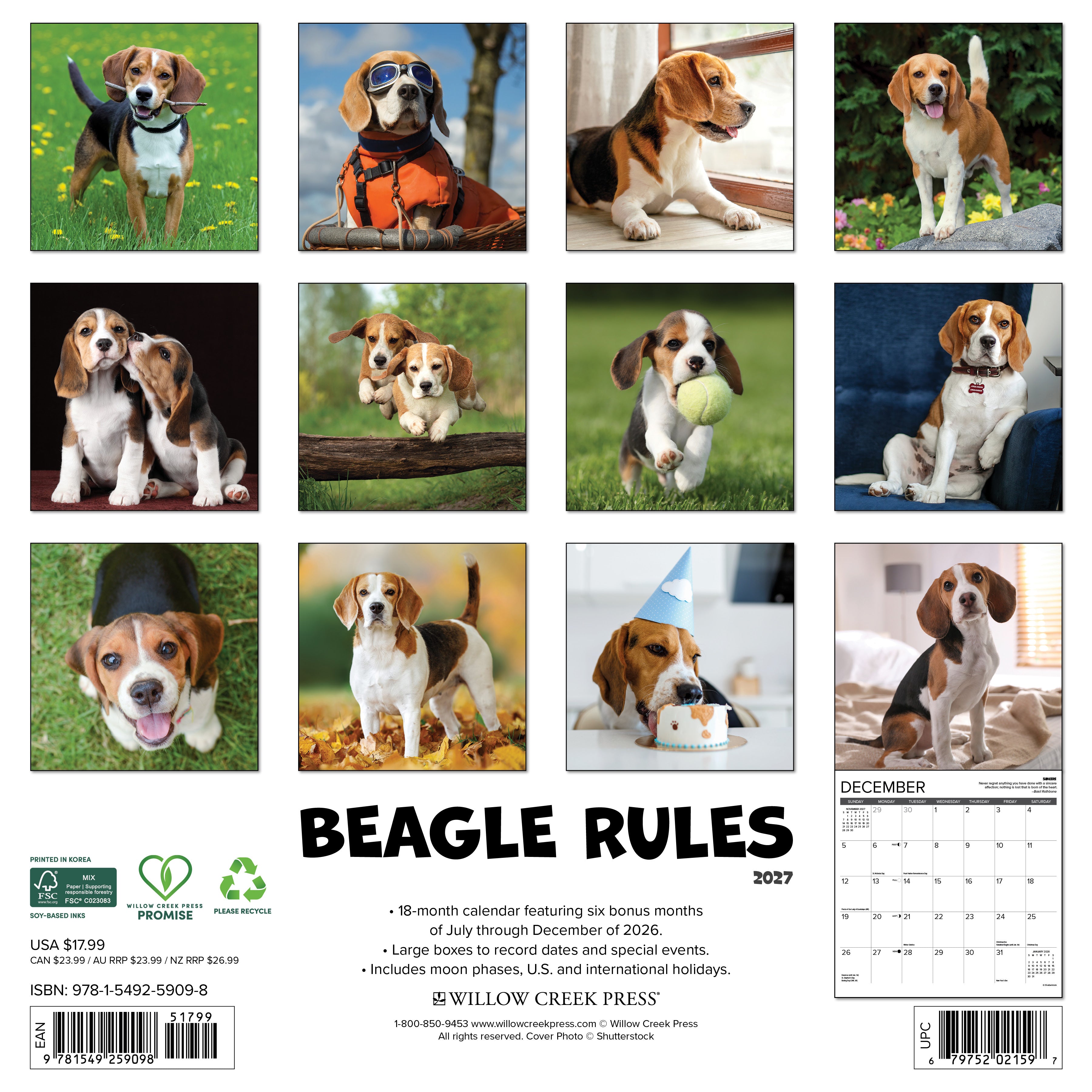 Willow Creek Press, Beagle Rules 2027 Wall Calendar