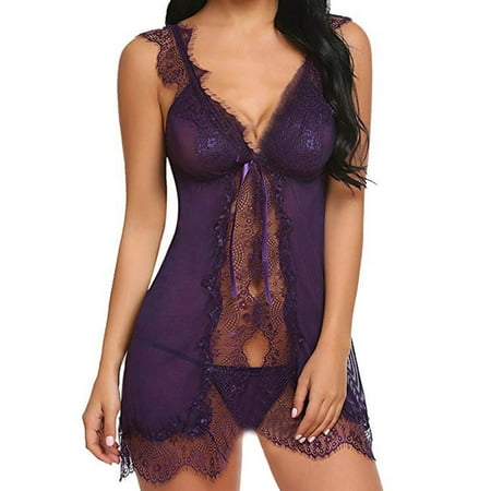 Yuhangmm Women s Sexy Lace Sling Top Nightdress Deep V Front Open Lingerie Bridal Lingerie