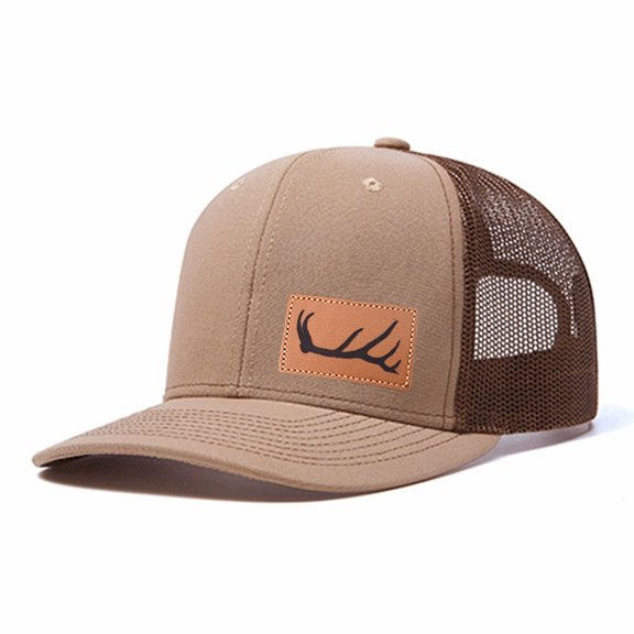 Vergiac Antler Letter Leather Patch Color Block Trucker Hat, Men Adjustable Breathable Mesh Baseball Cap for Outdoor Travel Daily Outfits