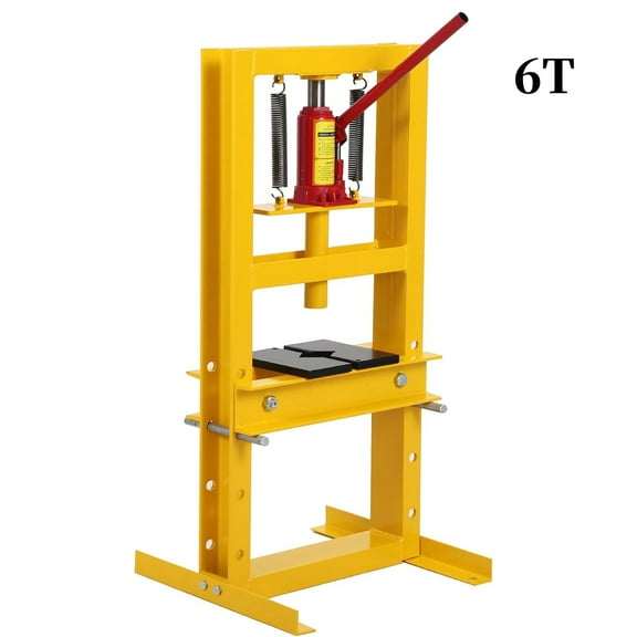 Telyswee Hydraulic Press 6 Ton/12 Ton Hydraulic Shop Press, H-Frame Garage Floor Benchtop Press Adjustable Shop Press with Plates, Adjustable Working Table Height, for Gears and Bearings, Yellow