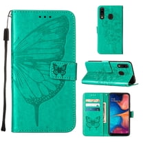 Galaxy A30 / A20 Phone Case, Dteck Embossed Butterfly PU Leather Wallet Foilo Case Stand Protective Cover with Hand Strap [Built-in card slots/money pocket] for Samsung Galaxy A30 A20, Green