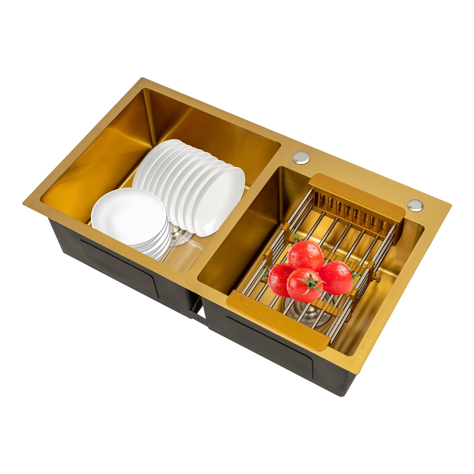 Gold Rectangular Stainless Steel Undermount Kitchen Sink, 80*45 cm Stainless Steel Kitchen Sink 2 Bowls 198.42 lbs Capacity Used in Kitchens, Bathrooms, Restaurants