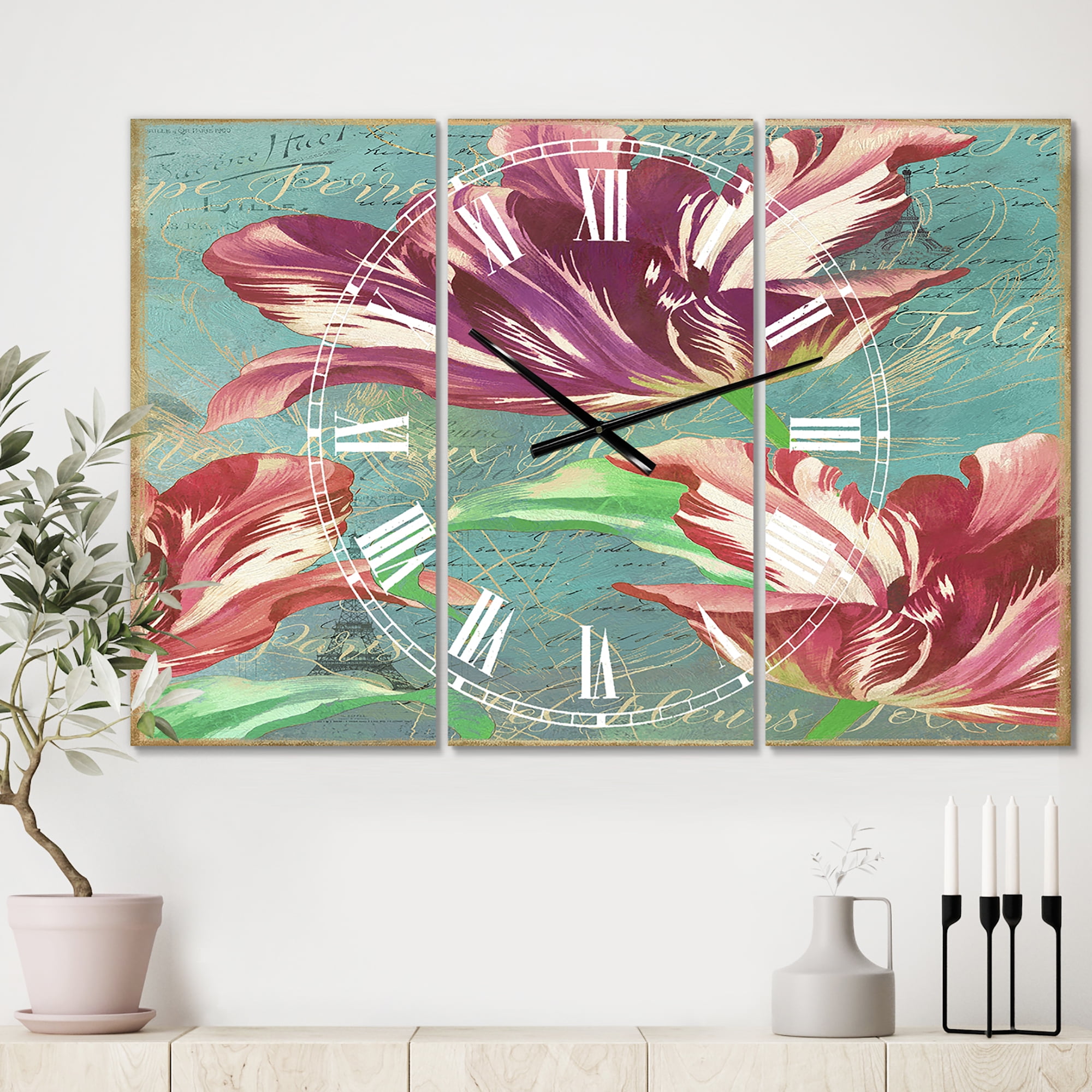 Designart 'Vintage Tulips in Paris' Oversized Cottage Wall Clock