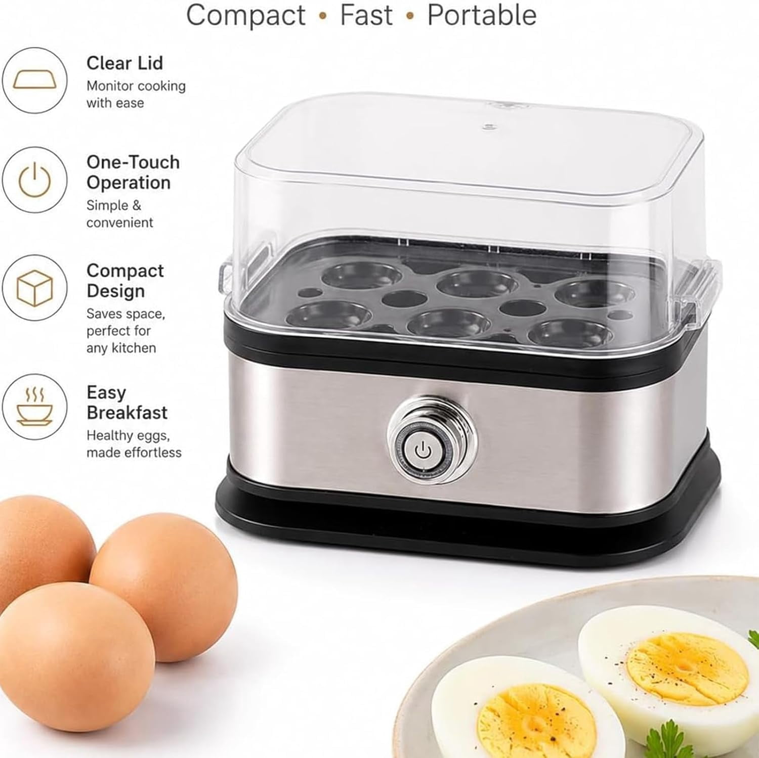 Multifunctional Egg Steamer with Clear Lid, Electric Egg Cooker 6 Egg Capacity, Compact Kitchen Eggs Steaming Pot, Mini Food Steamer for Soft Medium Hard Boiled Eggs (1pcs)