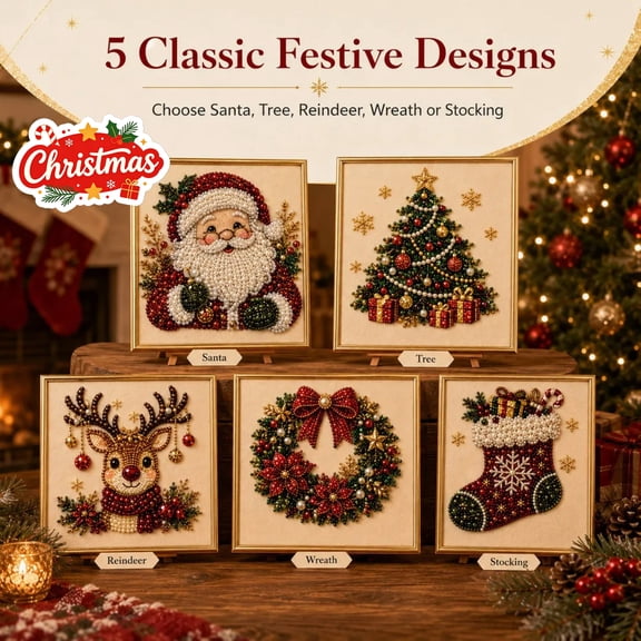 Beaded DIY Christmas Tabletop Art Frames, Santa Festive Decoration, Displaysfor Indoor and Outdoor, Desk Ornaments for Cabinets, Window Sill and Xmas Winter Family Celebration Layouts