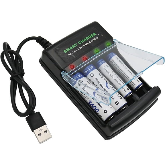 GRACETOP Battery Charger 4 Bay with Battery Case for 1.2V 1.5V Ni-MH Ni-CD