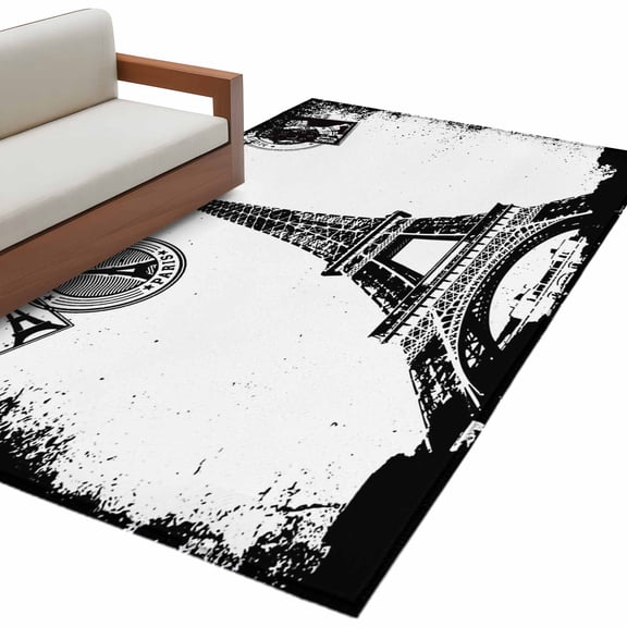Kitchen Mats for Floor 3x5 Ft, Vintage Paris Non Slip Area Rugs for Kitchen Bedroom Entryway, Chic Shabby Retro Landscape Black White Washable Carpet Runner Rug Floor Mats for Bedroom Home Decor