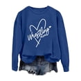 thumbnail image 4 of HNMKIU Women's Fashion Casual Solid Color Loose Fit Long Sleeve Letter Print Round Neck Crewneck Sweatshirt,02_Blue,L, 4 of 5