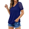 thumbnail image 3 of JWD Waffle Knit Lace Short Sleeve Blouses V Neck T Shirts Summer Casual Tops For Women Royal Blue X-Large, 3 of 6