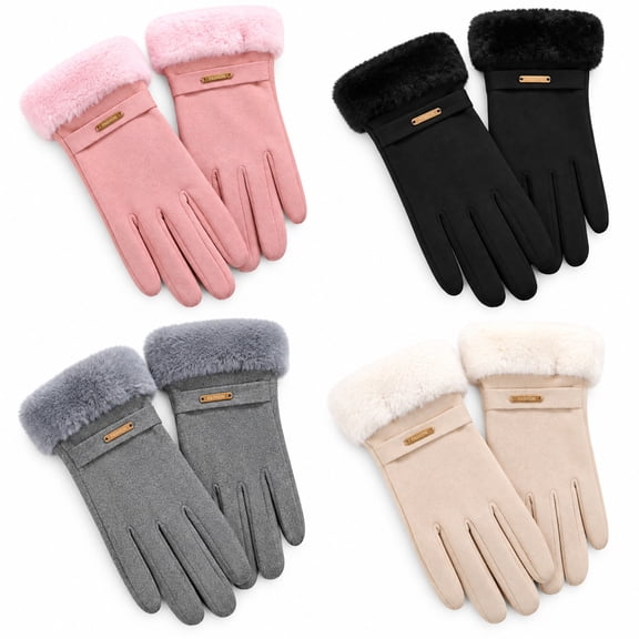 4 Pairs Women Winter Thermal Touch Screen Gloves, Fleece Lined Windproof Warm Gloves, Fluffy Fur Cuff Non Slip Driving Gloves For Ladies Cycling Commuting Outdoor Cold Weather Use