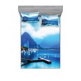 thumbnail image 2 of Ambesonne Blue Fitted Sheet & Pillow Sham Set, Italian Harbor Village, Twinxl, Blue, 2 of 3