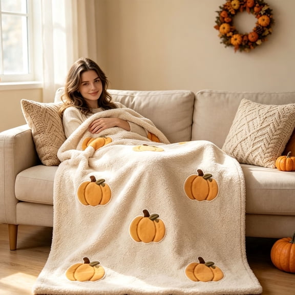 Fall Throw Blanket, Pumpkin Print Soft Cover, Pumpkin Throw Blanket, Halloween Throw Blanket, Cozy Multipurpose Blanket for Sofa, Patio, Bed Farmhouse Thanksgiving Halloween Decor, 59.06x39.37"