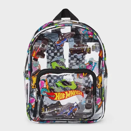 Toddler Hot Wheels Backpack - Black/White: Polyester Miniature with Zip Closure