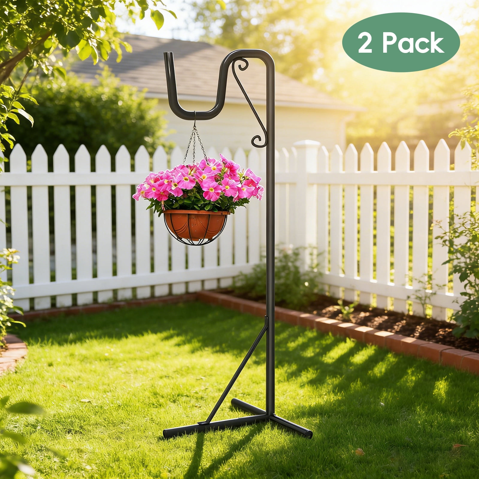 Shepherd Hook for Outdoor – Adjustable Height 44"-92" Heavy Duty Metal Pole, 3-Prong Ground Stake, Rust-Proof, for Hanging Bird Feeders, Plants, Solar Lights, Lanterns