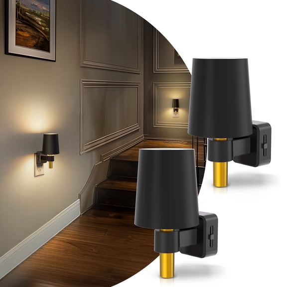 YANSUN 1W Vintage Plug-in Night Light with Black Shade, Dimmable 3000K Auto On/Off Dusk-to-Dawn Sensor for Bedroom, Hallway, Stairway