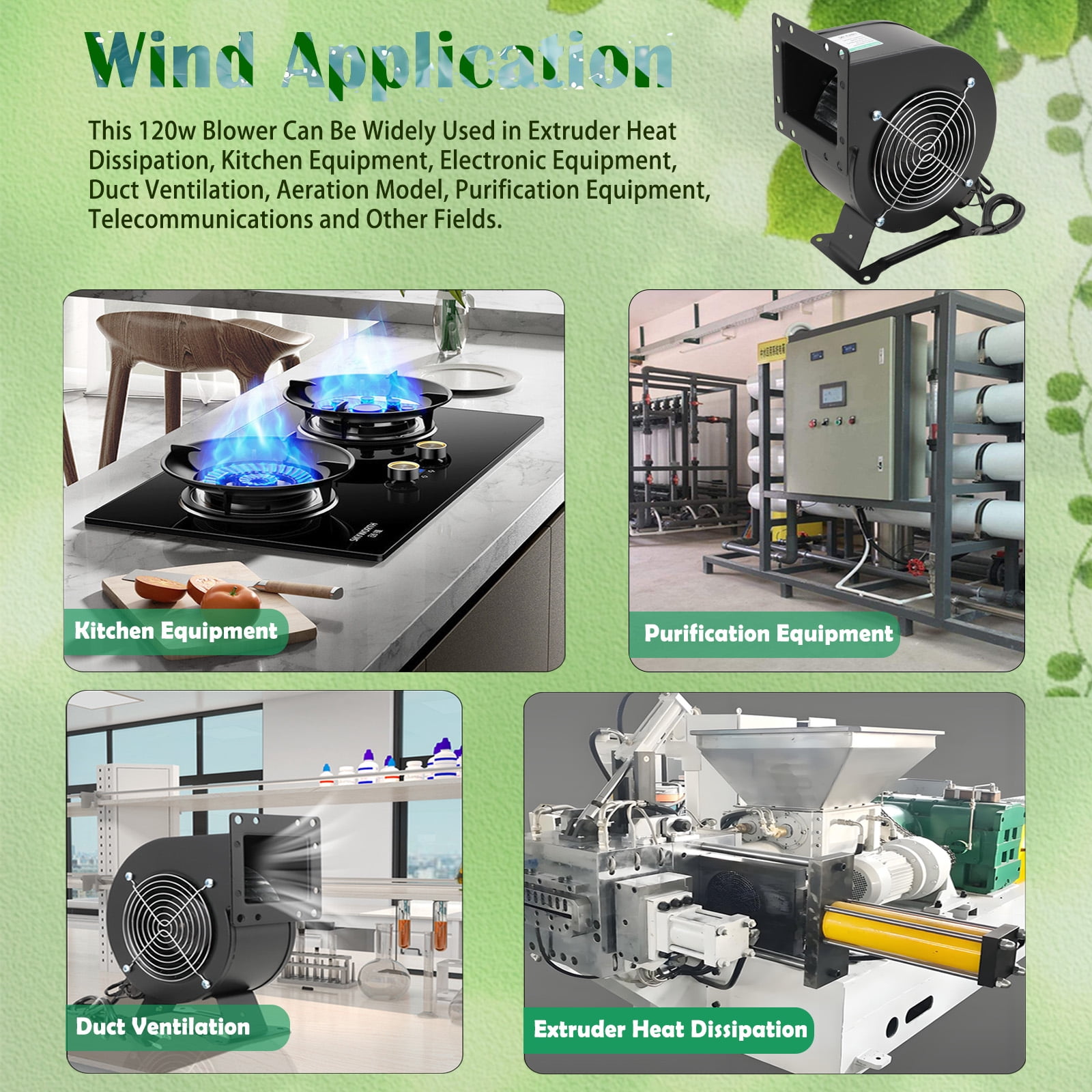 ECUTEE Small Centrifugal Blower Fan Squirrel Cage Fan Wood Boiler Furnace Blower 2600rpm Speed Air Blower for Heat Dissipation Air Purification 120W