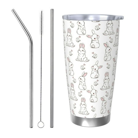 

Uemuo Bunny And Bird Print Travel Coffee Mug 20oz Double-walled Car Cup Stainless Steel Insulated Tumbler Leak-proof Travel Cup Reusable Straw Car Cup-Straw Three-piece Set