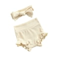 thumbnail image 2 of 2Pcs Baby Girls Outfit, Toddlers Summer Sweet Style Solid Color High Waist Elastic Lace Shorts + Bow Headwear Set, 2 of 8