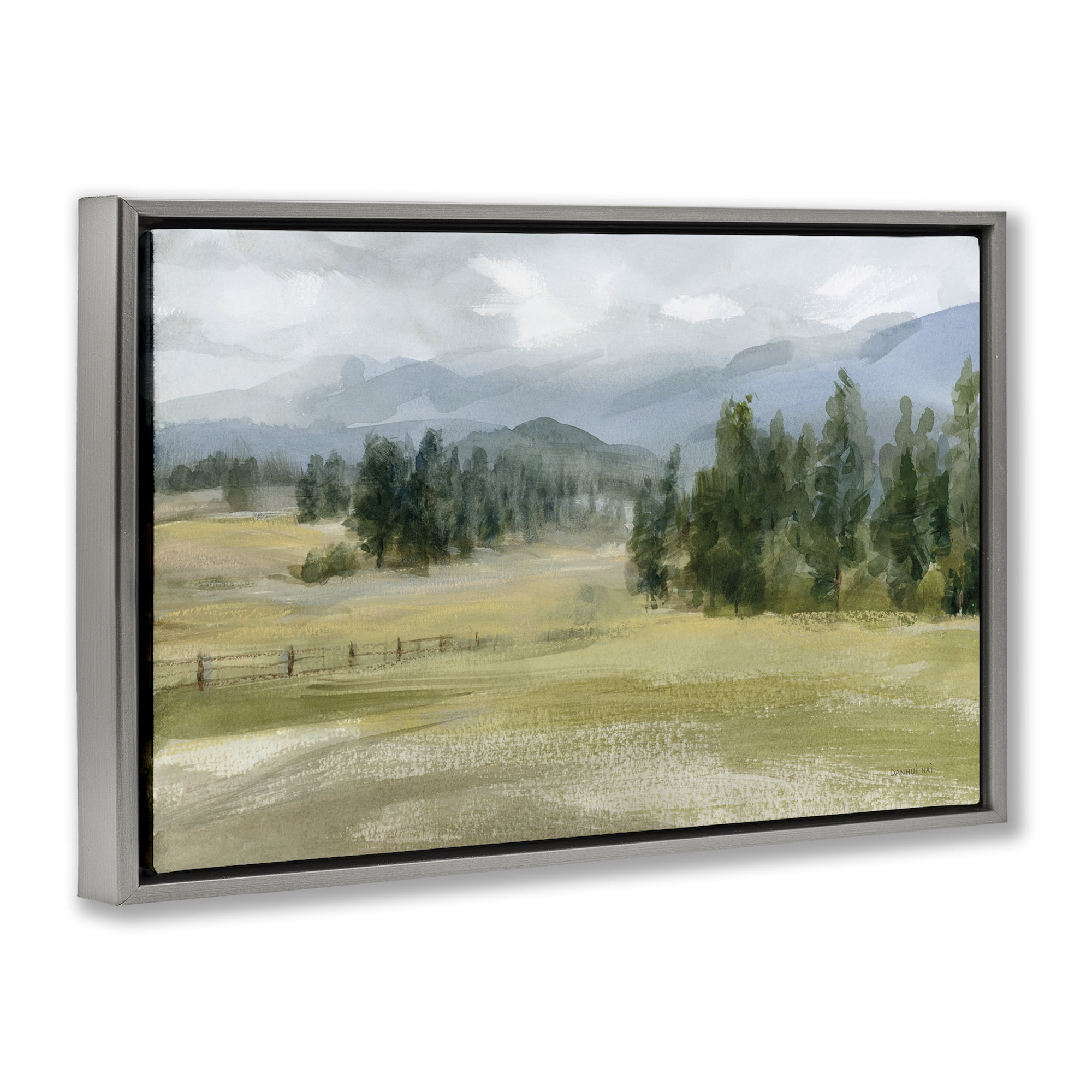 Stupell Industries Vast Valley Retreat Landscape Landscape & Nature Painting Gray Floater Framed Canvas Art Print Wall Art, 31 x 21