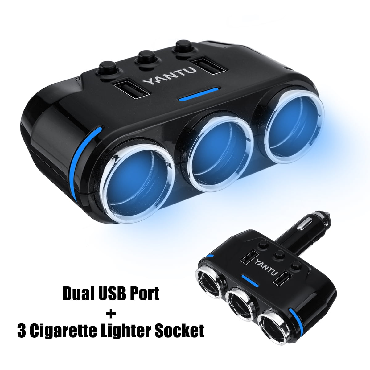Dual Usb Port 3 Way Car Cigarette Lighter Socket Splitter