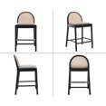 thumbnail image 2 of Guyou Modern Bar Stools Set of 2, 26" Counter Height Bar Stools with Natural Rattan Back and Solid Wood Frame, Linen Upholstered Kitchen Island Chairs for Bar Island Cafe Kitchen, Grey, 2 of 14