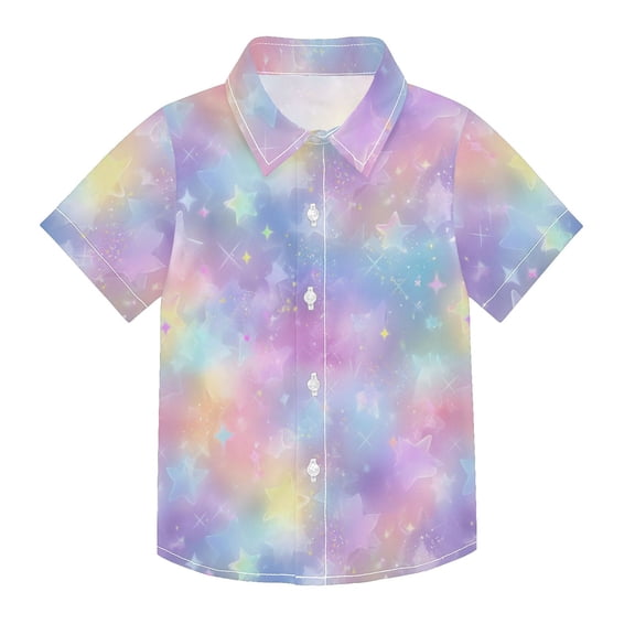 Boys Button-Down Shirt Short Sleeve Shirt Tops for 3Y Pastel Colors Stars Pattern