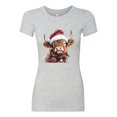 thumbnail image 2 of Wild Bobby Cute Fluffy Christmas Cow with Santa Hat, Cute Christmas Design Sweater | Holiday Women Slim Fit Junior Tee, 2 of 5