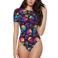 thumbnail image 2 of Fotbe mushroom rainbow color Skull Women's Crew Neck Short Sleeves Bodysuit Tops Round Neck Slim Sleeveless Soft Comfortable Basic-Large, 2 of 7