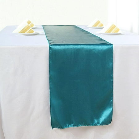 

12x108 in Teal Satin Table Top Runner Wedding Party Linens