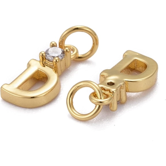 Brass Cubic Zirconia 10pcs Letter Brass Charms Micro Pave Cubic Zirconia Pendants Golden Letters Charms for Bracelet Necklace Women Jewelry Making