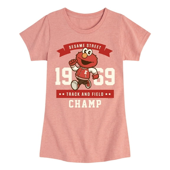 Sesame Street - Elmo Track And Field Champ - Girls Fitted Short Sleeve Graphic T-Shirt