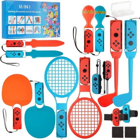 20 in 1 Switch Sports  for Nintendo Accessories Bundle, Family Accessories Kit for Switch Sports Games with Tennis Rackets, Golf Clubs, Table Tennis Rackets