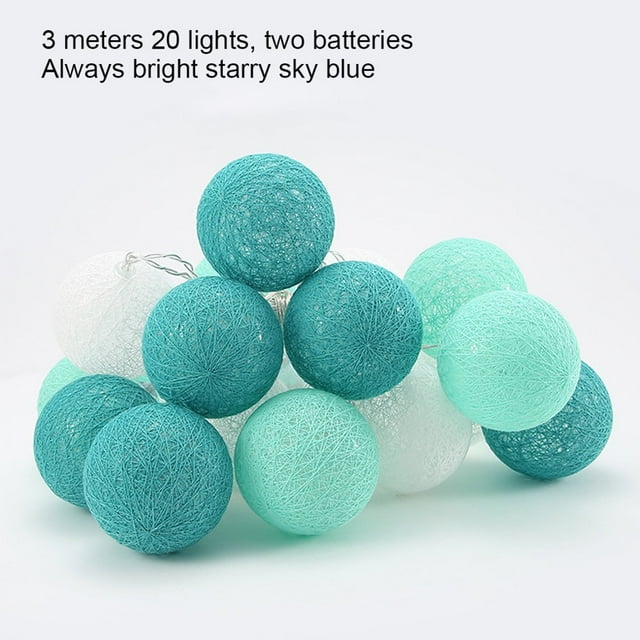 Light Ball Cotton Decoration String Light Hanging String Lamp for Party Wedding 3pcs Batteries Flashing Green