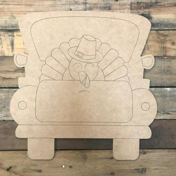 16" Turkey Truck, Unfinished Wooden Craft, Paint by Line, BuildACross
