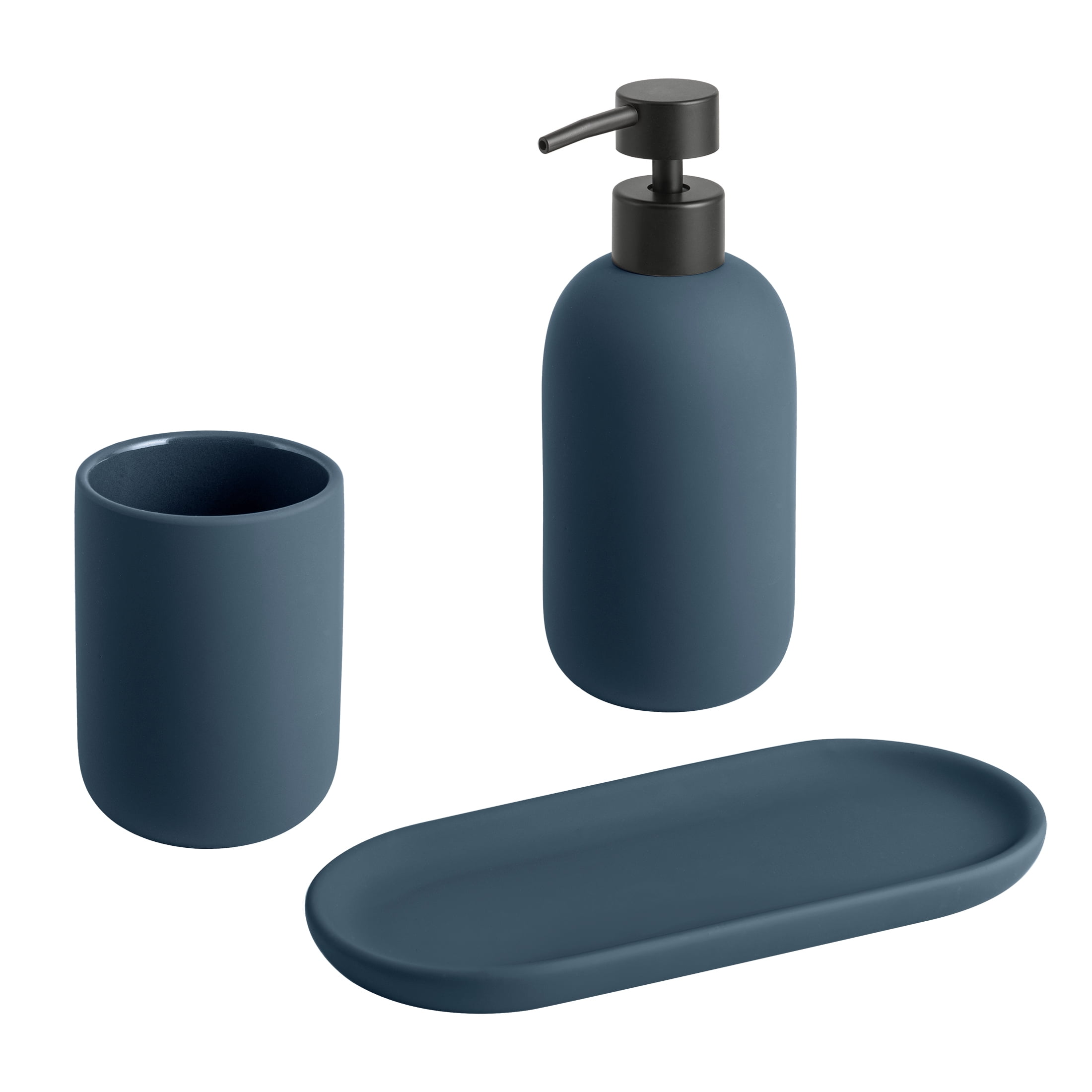 Mainstays Blue Soft Touch Ceramic Lotion Pump Dispenser with Matte Black Pump