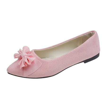 hopeusnice Clearance Women s Suede Bowknot Flat Shoes Pointed Toe Ballerina Flats Comfortable Slip On Loafers Ladies Ballerina Shoes for Wedding Party Pink 38