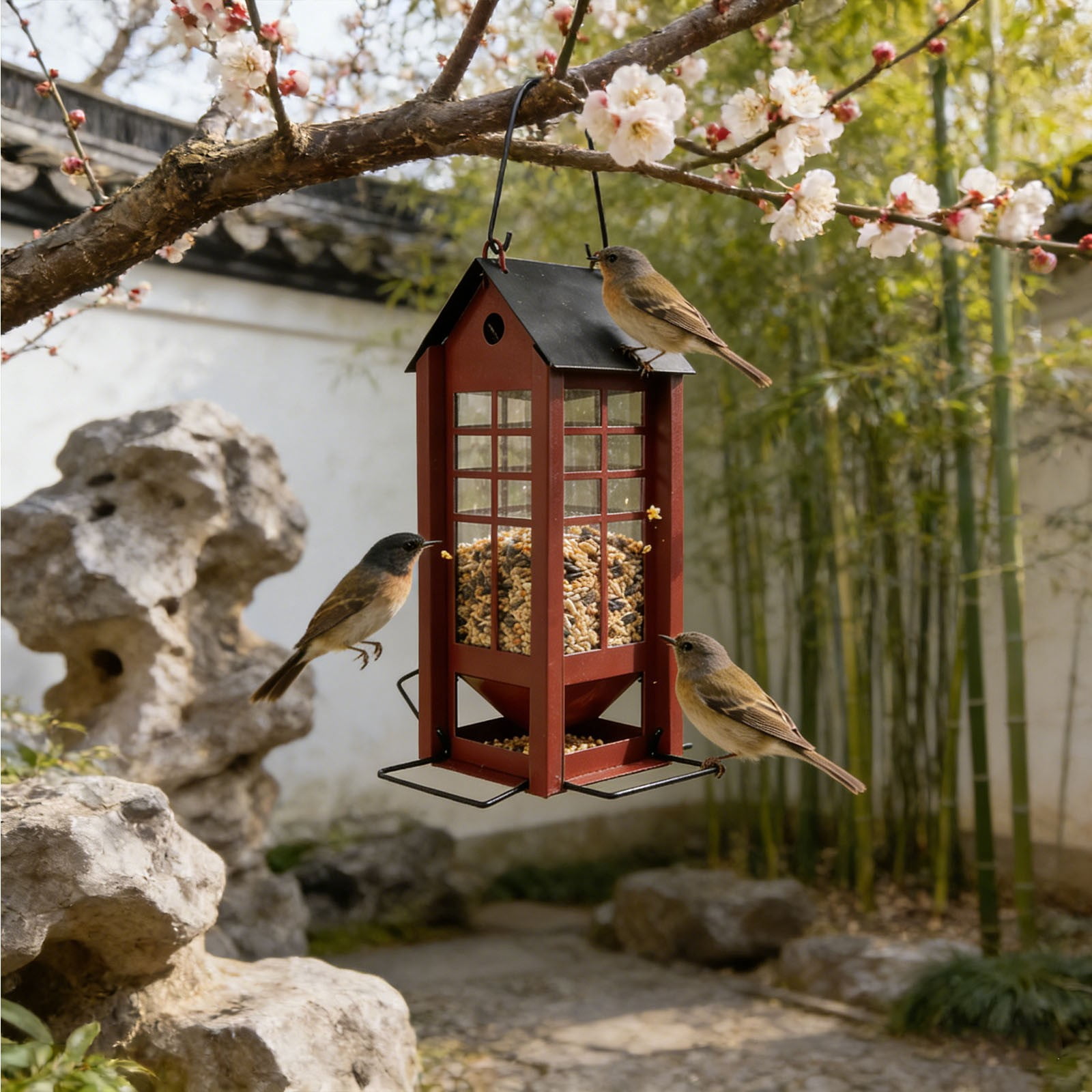 Hummingbird Feeders for Outdoors Iron Art Small House Feeder Scattering Feeding Hanging Outdoor Decoration Garden Courtyard
