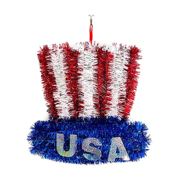 11 Inch Patriotic Tinsel Wreath for Front Door, Red White and Blue Hanging Decorations for 4th of July, Memorial Day, and Independence Day, Glitter Wreath for Home (B)