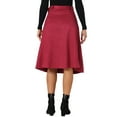 thumbnail image 3 of INSPIRE CHIC Women's Casual Stretchy Faux Suede Pockets A-Line Midi Skirt with Belt M Dark Red, 3 of 6