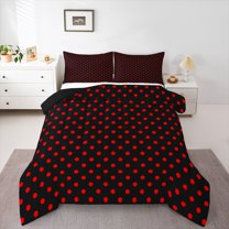 Feelyou Polkadot Kid Queen Comforter Set, Fashion Black Red Bedding Comforter Set, 3pcs
