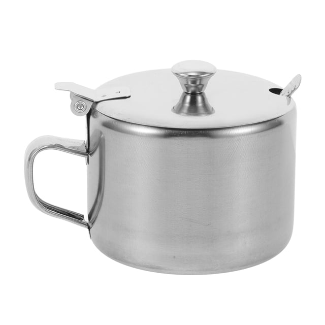LOLIPPYY Plated Silver Stainless Steel Condiment Box with Spoon Wide Use for Salt Pepper and Sugar
