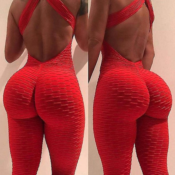 Traje de yoga para mujer Chándal Tiktok Scrunch Butt Criss Cross Yoga Fitness Gimnasio Entrenamiento Body de cintura alta Mameluco Deportes Levantamiento de glúteos Control de barriga 4 vías S