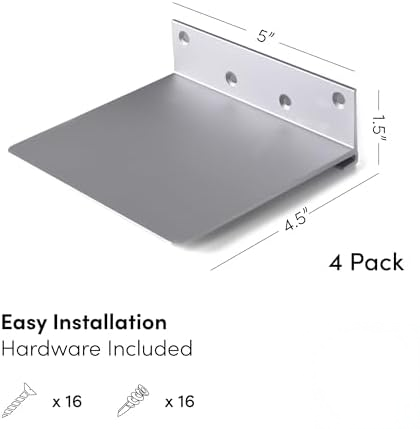 Floating Invisible Bookshelf Wall Mounted (Set of 4) - Aluminum - Turn Books into Floating Shelves