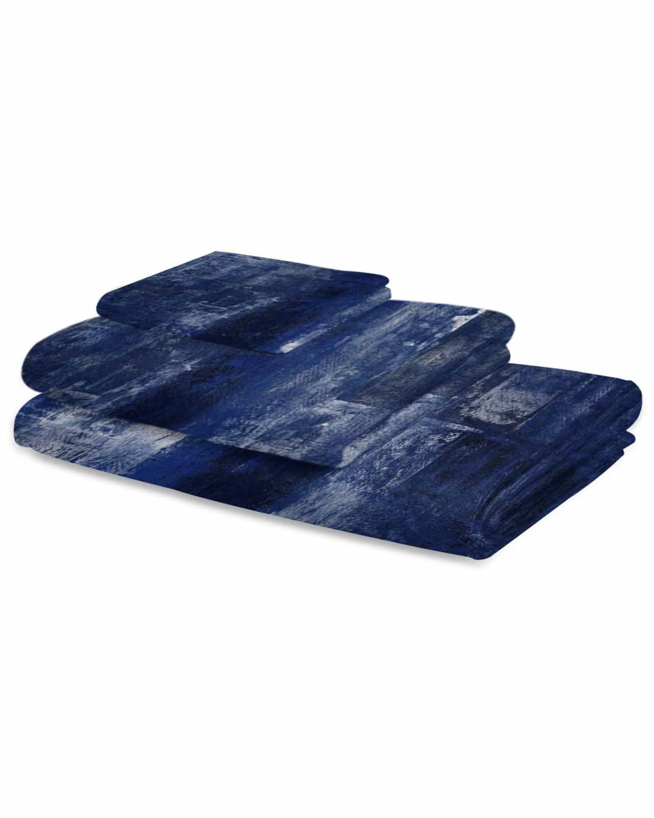 Navy Blue Bath Towels for Bathroom Set,Luxury Microfiber Towels Gifts for Women,Beach Kitchen Hand Hair Face Towel and Dish Washcloth,Retro Oil Painting Modern Abstract Art Aesthetics Towels+Set