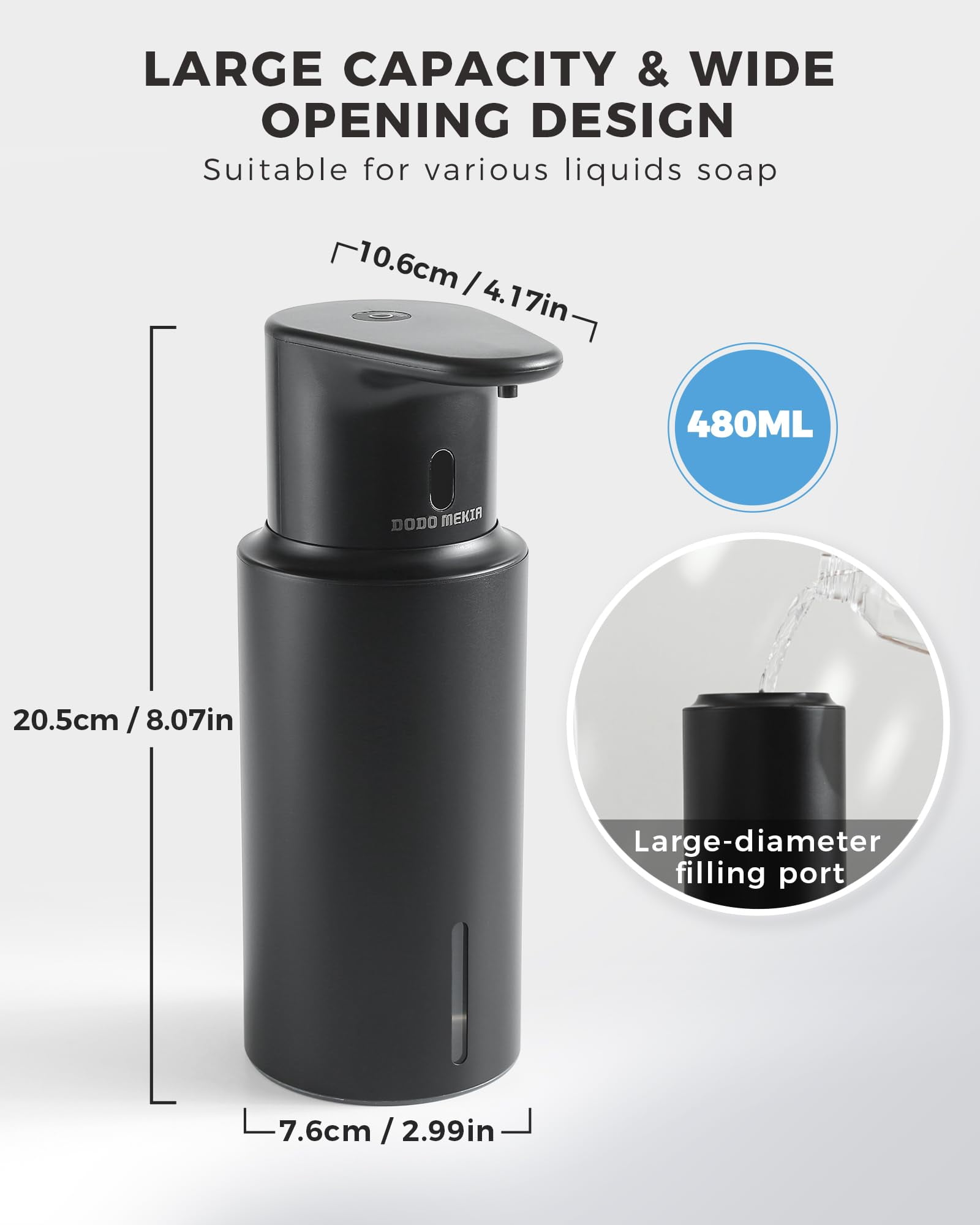 DODO MEKIA Automatic Liquid Soap Dispenser Touchless, 16.2oz/480ml Rechargeable, 3 Adjustable Liquid Levels, IPX5 Waterproof, for Kitchen Bathroom, Stainless Steel