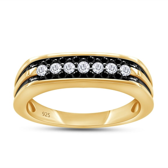 1/2 Carat CTTW Round Cut Black And White Natural Diamond Men's Wedding Band Promise Ring In 14K Yellow Gold Over Sterling Silver (0.50 Cttw,I2-I3 Clarity)
