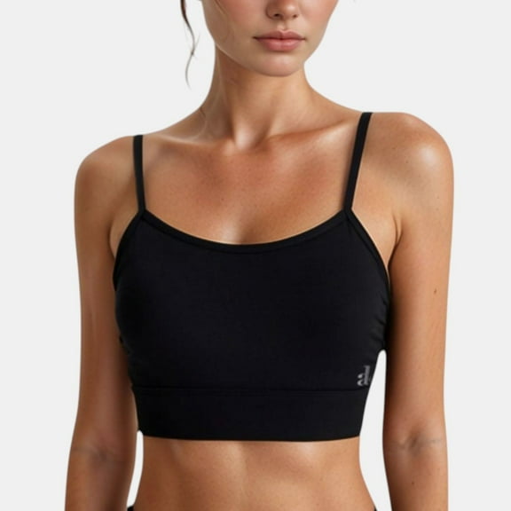 Women's Longline Sports Bra with Spaghetti Straps and Scoop Neck for Light Support Yoga and Lounge - Medium, Black